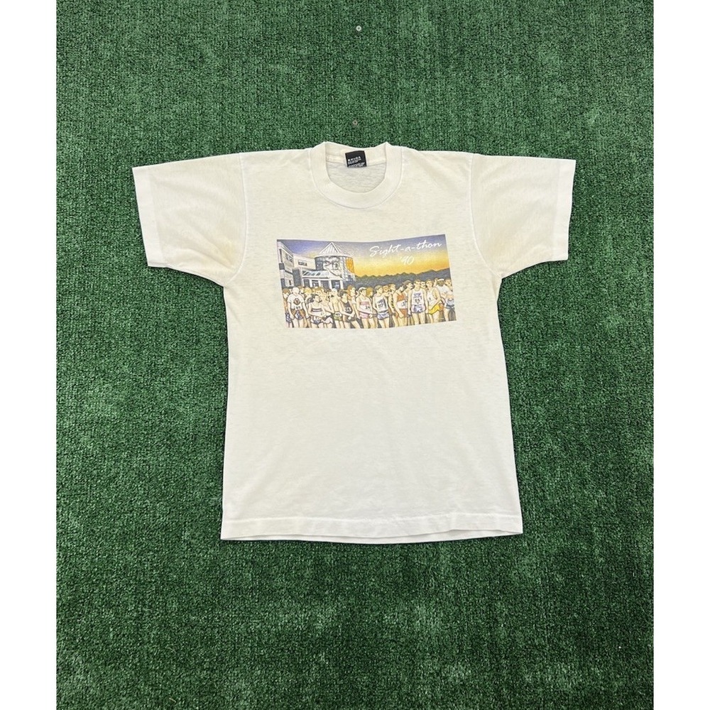 Vintage Single Stitch T Shirt Size Med 1990 Sight A Thon White Made In USA